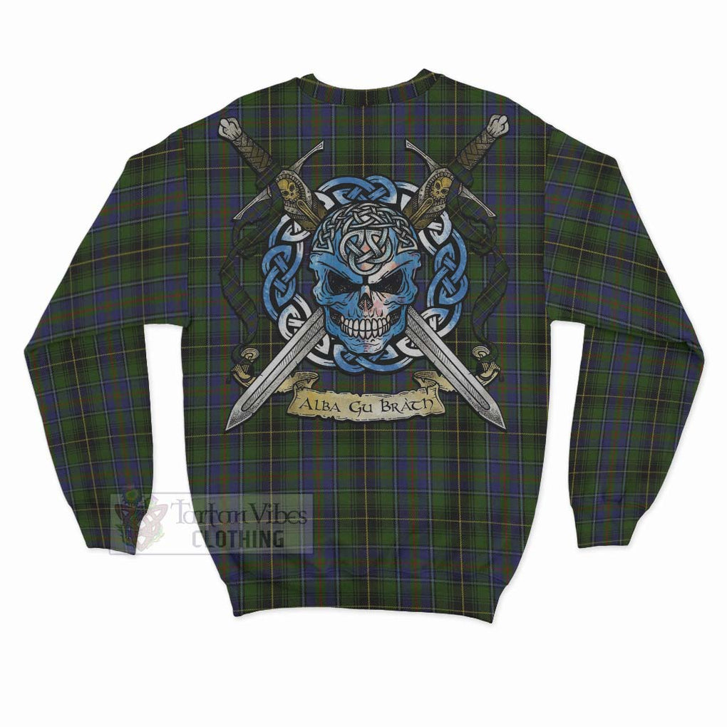 Tartan Vibes Clothing MacInnes (McInnes) Tartan Sweatshirt with Family Crest Celtic Skull Style