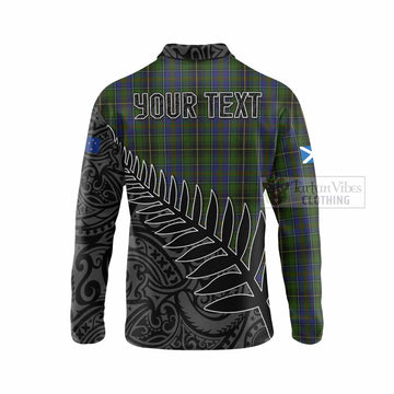 MacInnes (McInnes) Crest Tartan Long Sleeve Polo Shirt with New Zealand Silver Fern Half Style