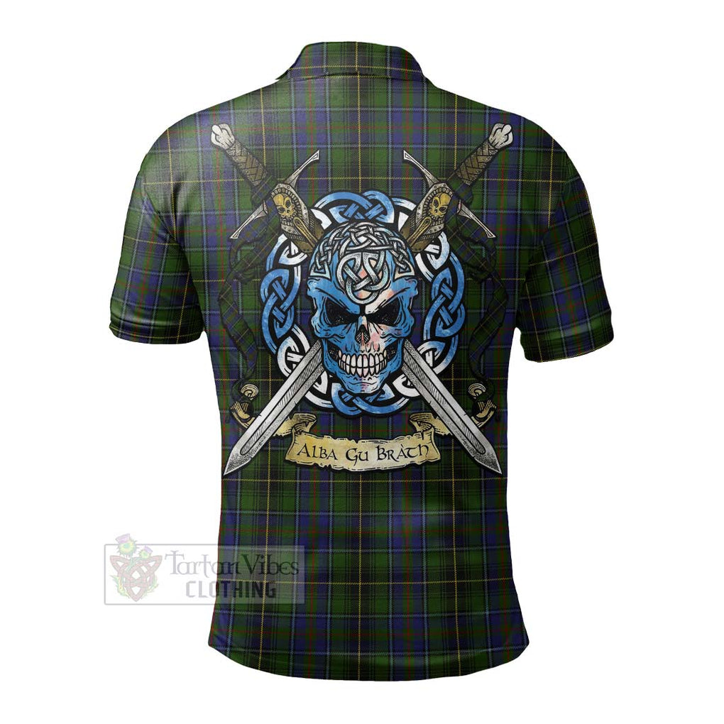 Tartan Vibes Clothing MacInnes (McInnes) Tartan Polo Shirt with Family Crest Celtic Skull Style