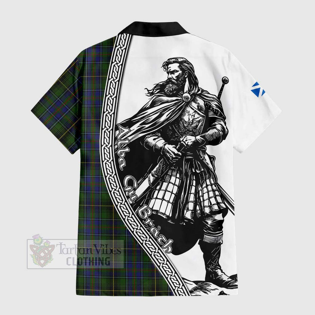 Tartan Vibes Clothing MacInnes (McInnes) Tartan Clan Crest Short Sleeve Button Shirt with Highlander Warrior Celtic Style