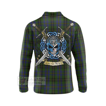 MacInnes (McInnes) Tartan Long Sleeve Polo Shirt with Family Crest Celtic Skull Style