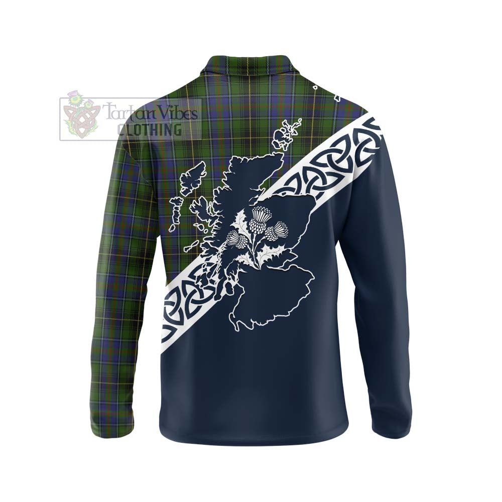 Tartan Vibes Clothing MacInnes (McInnes) Tartan Long Sleeve Polo Shirt Featuring Thistle and Scotland Map