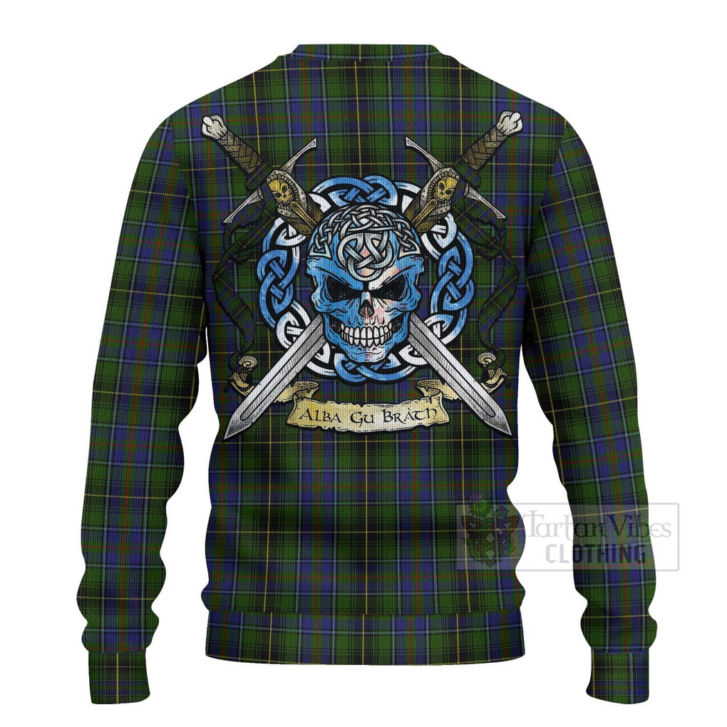 Tartan Vibes Clothing MacInnes (McInnes) Tartan Knitted Sweater with Family Crest Celtic Skull Style