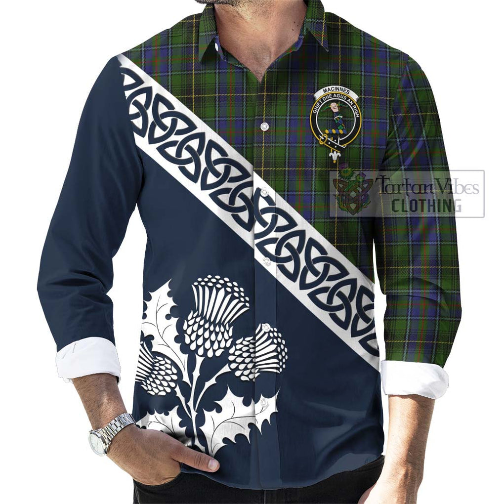 MacInnes (McInnes) Tartan Long Sleeve Button Shirt Featuring Thistle and Scotland Map Men's Shirt - Tartan Vibes Clothing