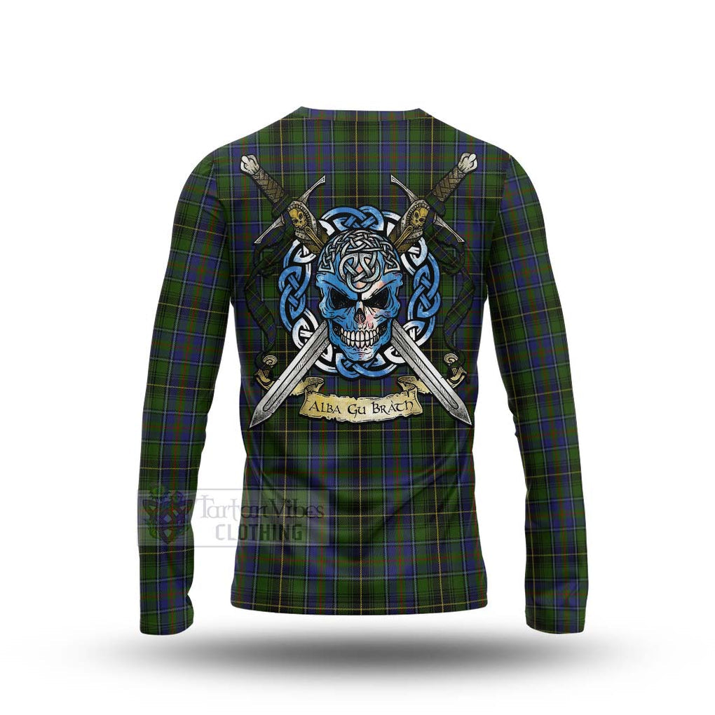 Tartan Vibes Clothing MacInnes (McInnes) Tartan Long Sleeve T-Shirt with Family Crest Celtic Skull Style