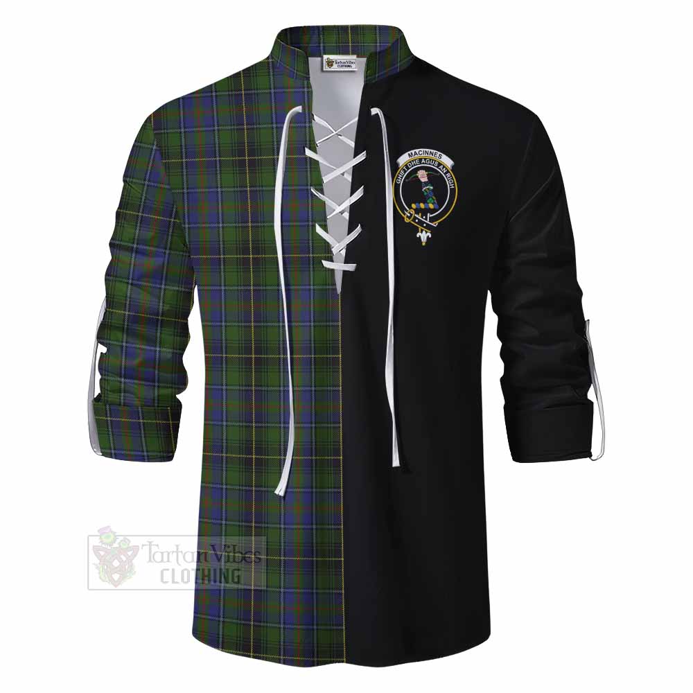 Tartan Vibes Clothing MacInnes (McInnes) Tartan Ghillie Kilt Shirt with Family Crest and Half Of Me Style