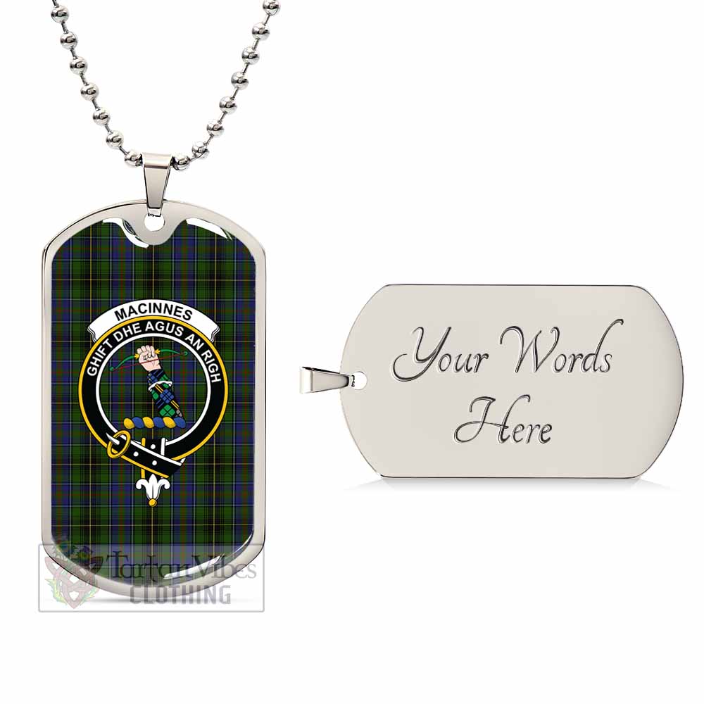 Tartan Vibes Clothing MacInnes (McInnes) Tartan Dog Tag Necklace with Family Crest