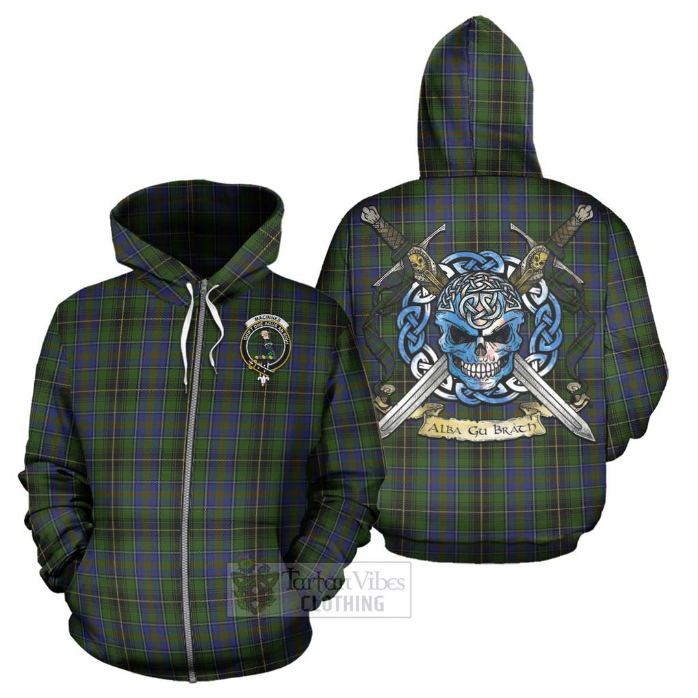 Tartan Vibes Clothing MacInnes (McInnes) Tartan Hoodie with Family Crest Celtic Skull Style