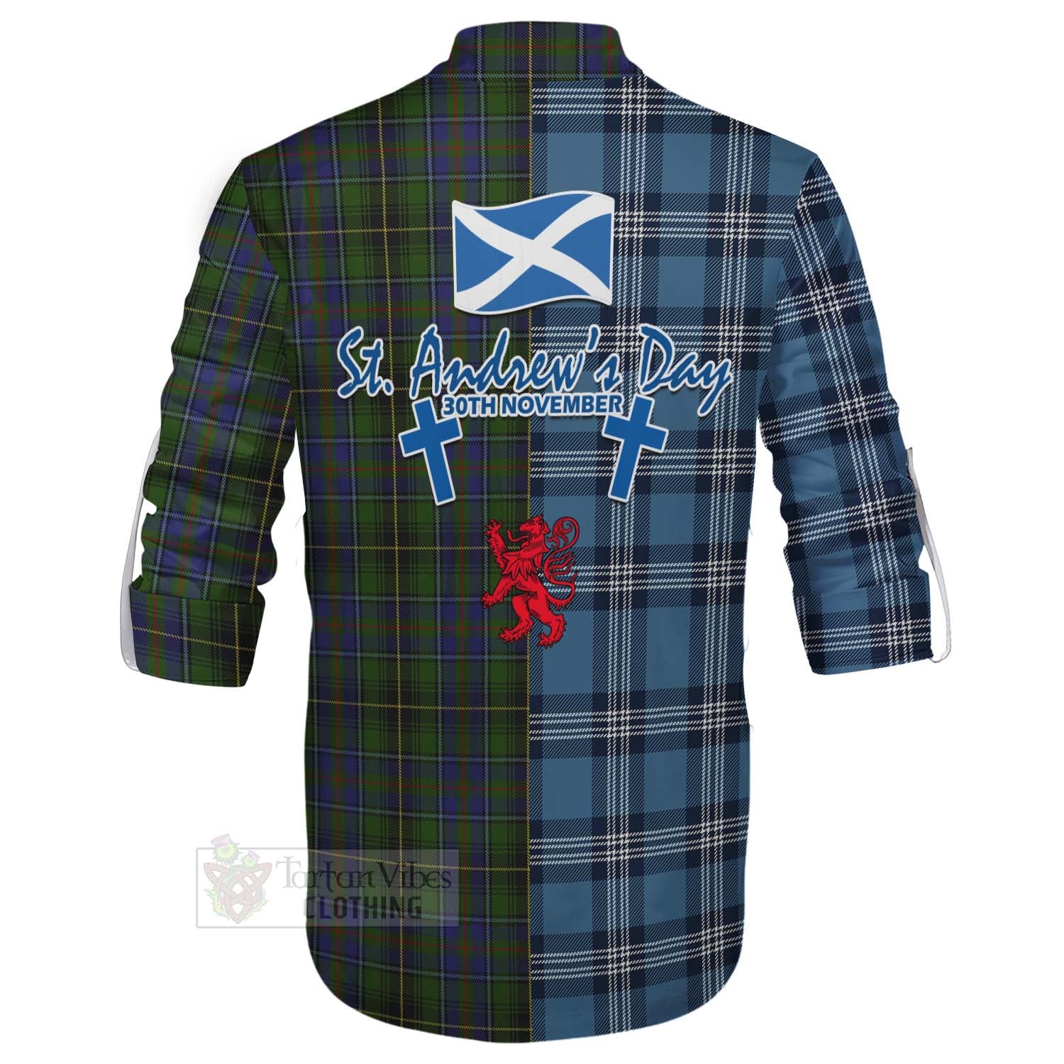 Tartan Vibes Clothing MacInnes (McInnes) Tartan Ghillie Kilt Shirt Happy St. Andrew's Day Half Tartan Style