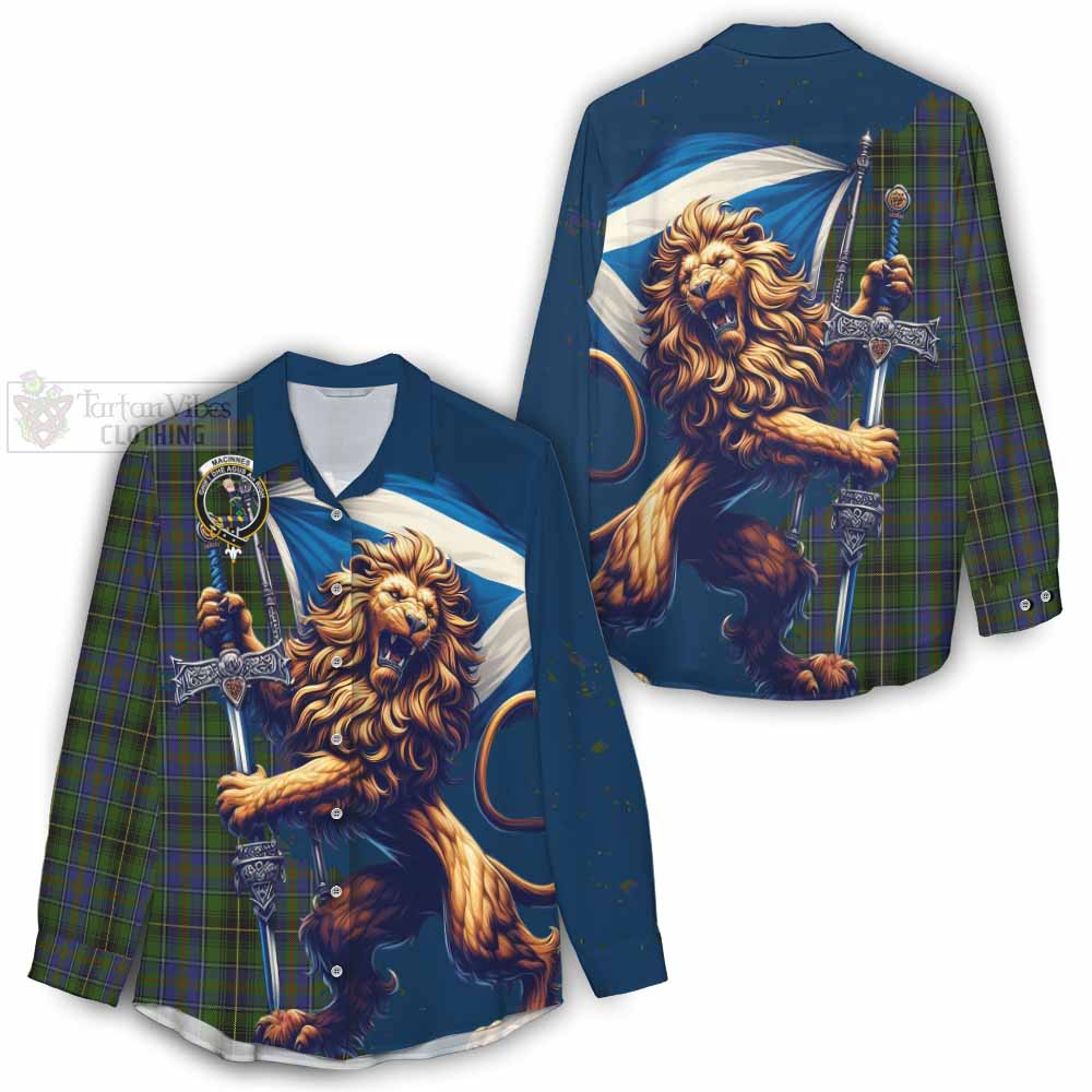 Tartan Vibes Clothing MacInnes (McInnes) Tartan Family Crest Women's Casual Shirt with Scottish Majestic Lion