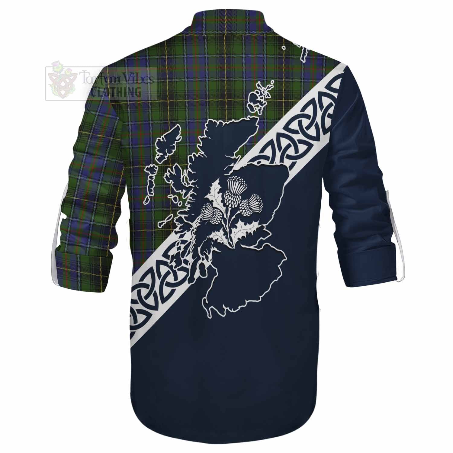 Tartan Vibes Clothing MacInnes (McInnes) Tartan Ghillie Kilt Shirt Featuring Thistle and Scotland Map