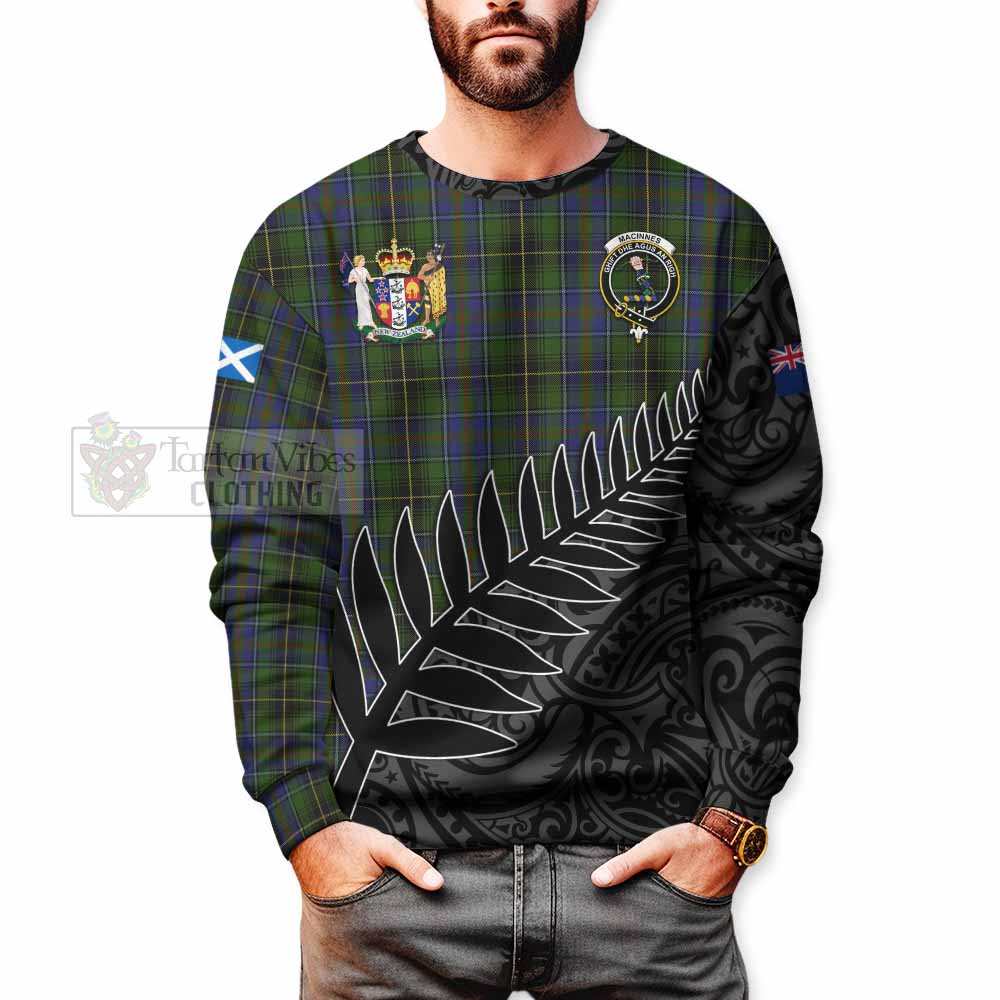 Tartan Vibes Clothing MacInnes (McInnes) Crest Tartan Sweatshirt with New Zealand Silver Fern Half Style