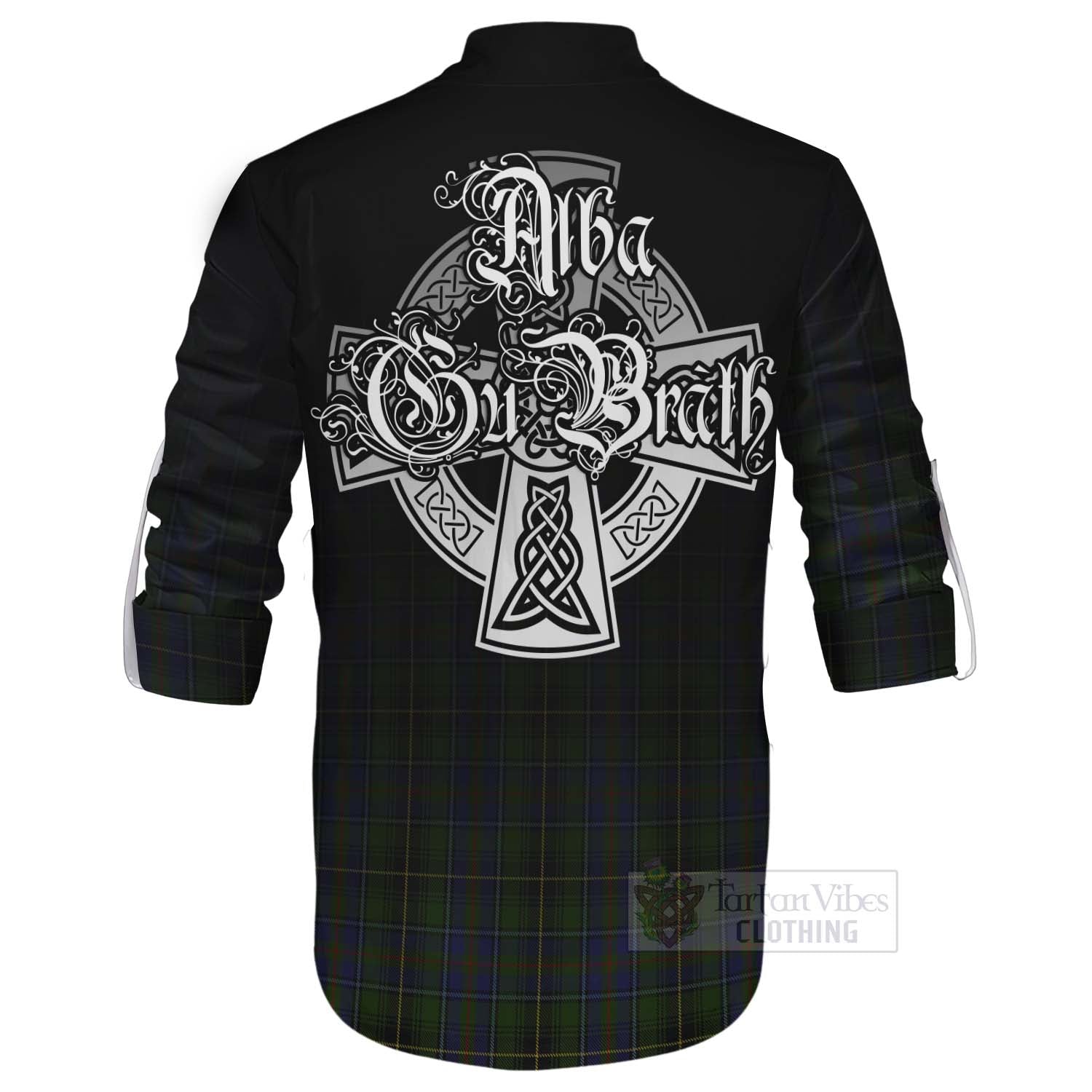 Tartan Vibes Clothing MacInnes (McInnes) Tartan Ghillie Kilt Shirt Featuring Alba Gu Brath Family Crest Celtic Inspired