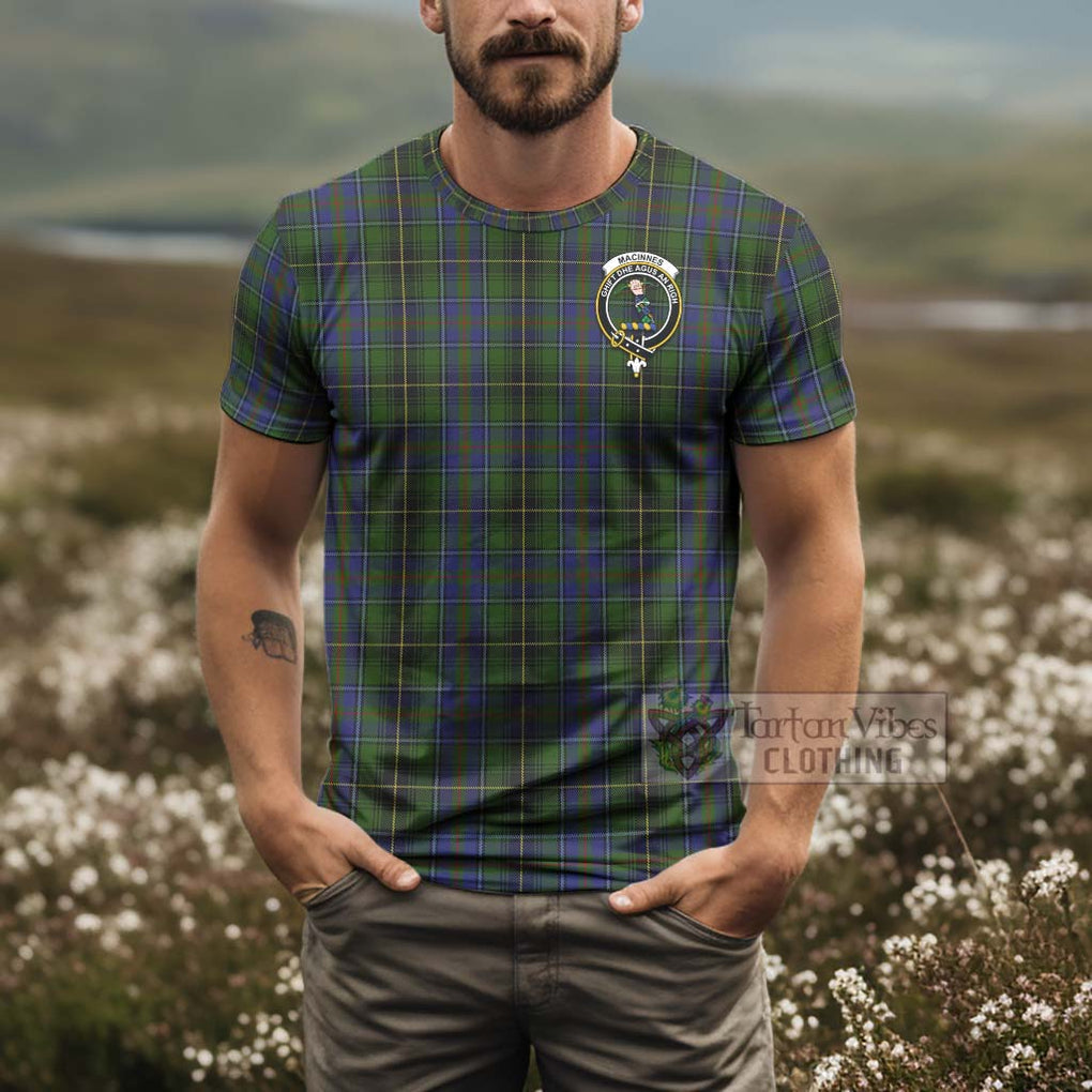 Tartan Vibes Clothing MacInnes (McInnes) Tartan T-Shirt with Family Crest and Bearded Skull Holding Bottles of Whiskey