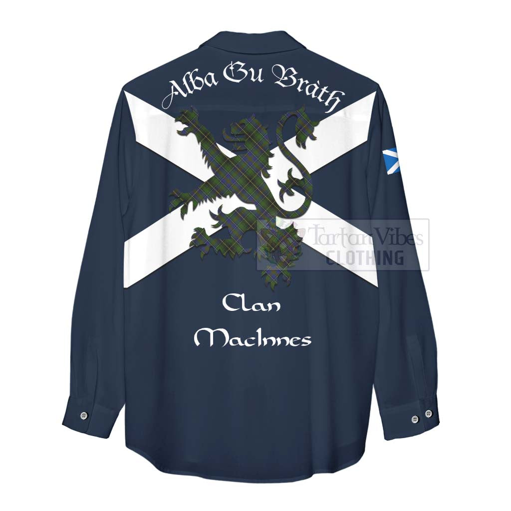 Tartan Vibes Clothing MacInnes (McInnes) Tartan Lion Rampant Women's Casual Shirt Proudly Display Your Heritage with Alba Gu Brath and Clan Name