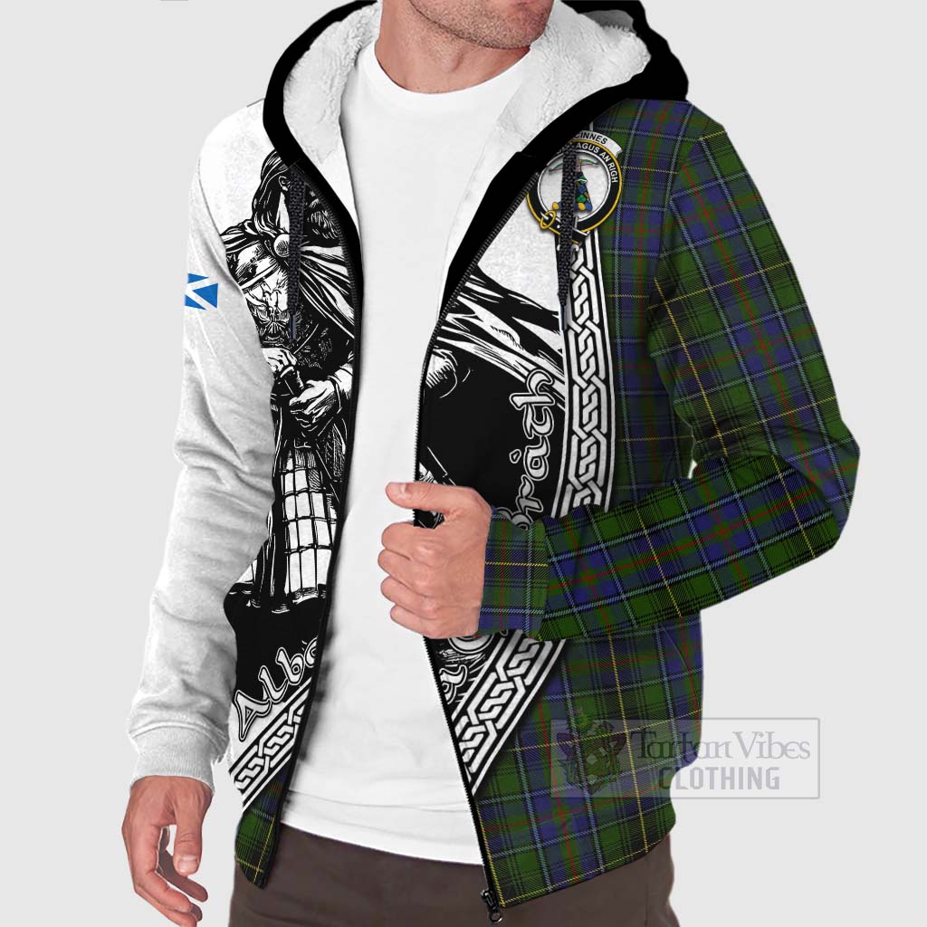 Tartan Vibes Clothing MacInnes (McInnes) Tartan Clan Crest Sherpa Hoodie with Highlander Warrior Celtic Style