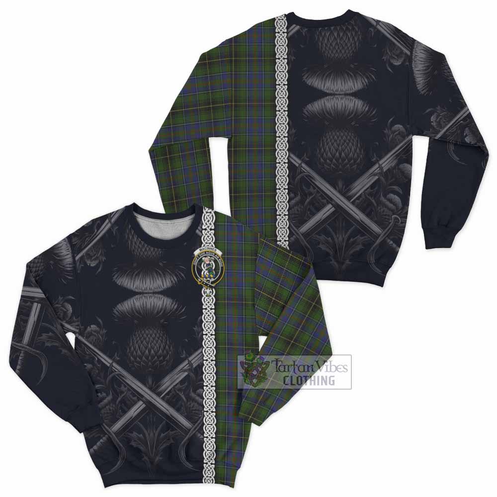 Tartan Vibes Clothing MacInnes (McInnes) Tartan Sweatshirt with Family Crest Cross Sword Thistle Celtic Vibes