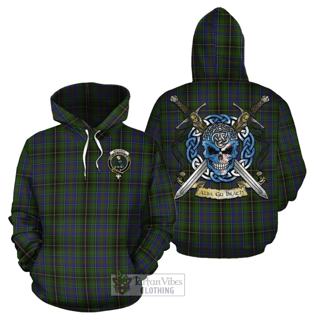 Tartan Vibes Clothing MacInnes (McInnes) Tartan Cotton Hoodie with Family Crest Celtic Skull Style