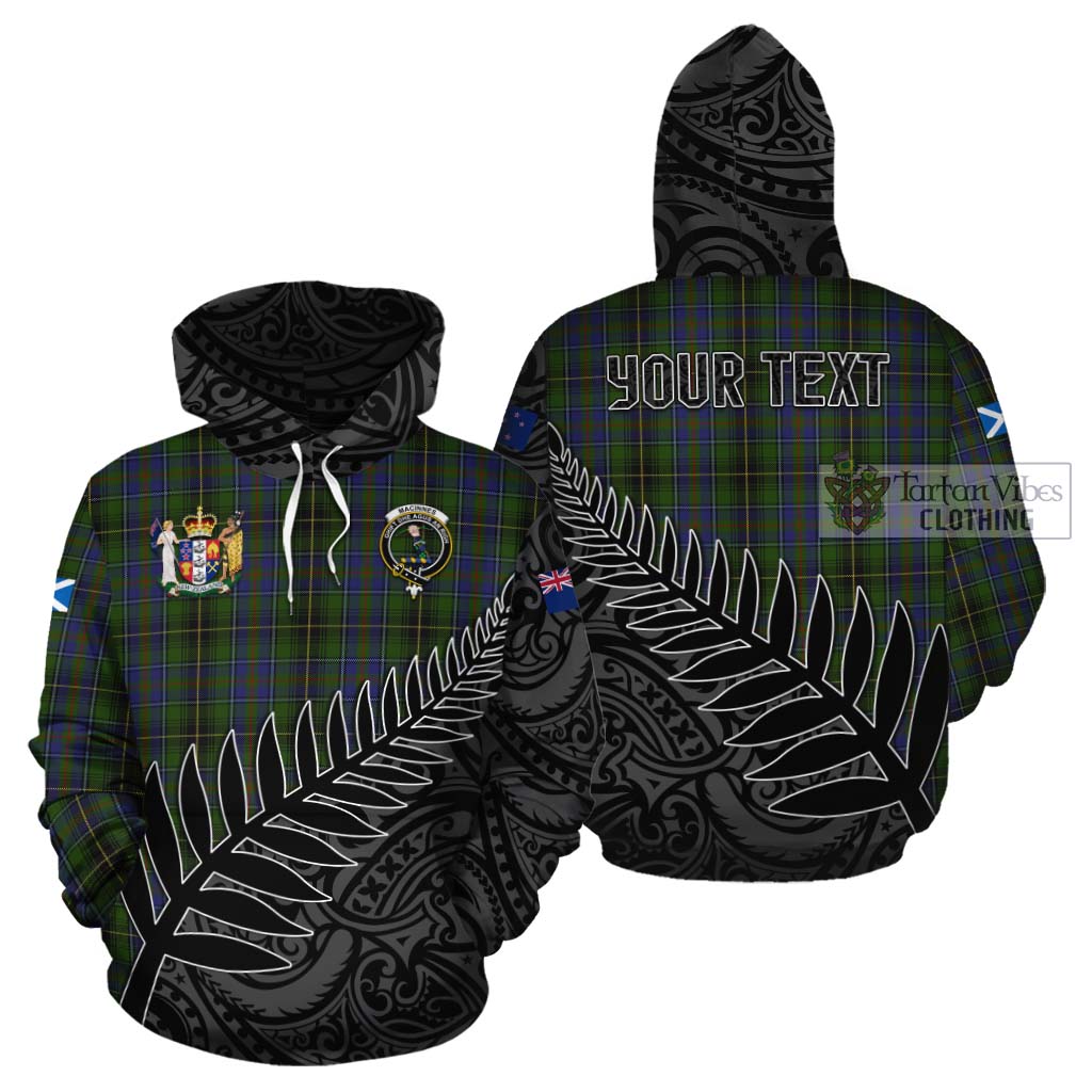 Tartan Vibes Clothing MacInnes (McInnes) Crest Tartan Cotton Hoodie with New Zealand Silver Fern Half Style