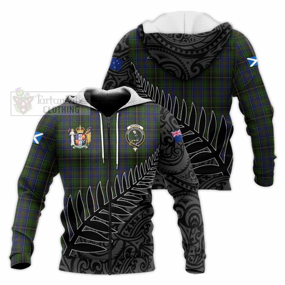 Tartan Vibes Clothing MacInnes (McInnes) Crest Tartan Knitted Hoodie with New Zealand Silver Fern Half Style