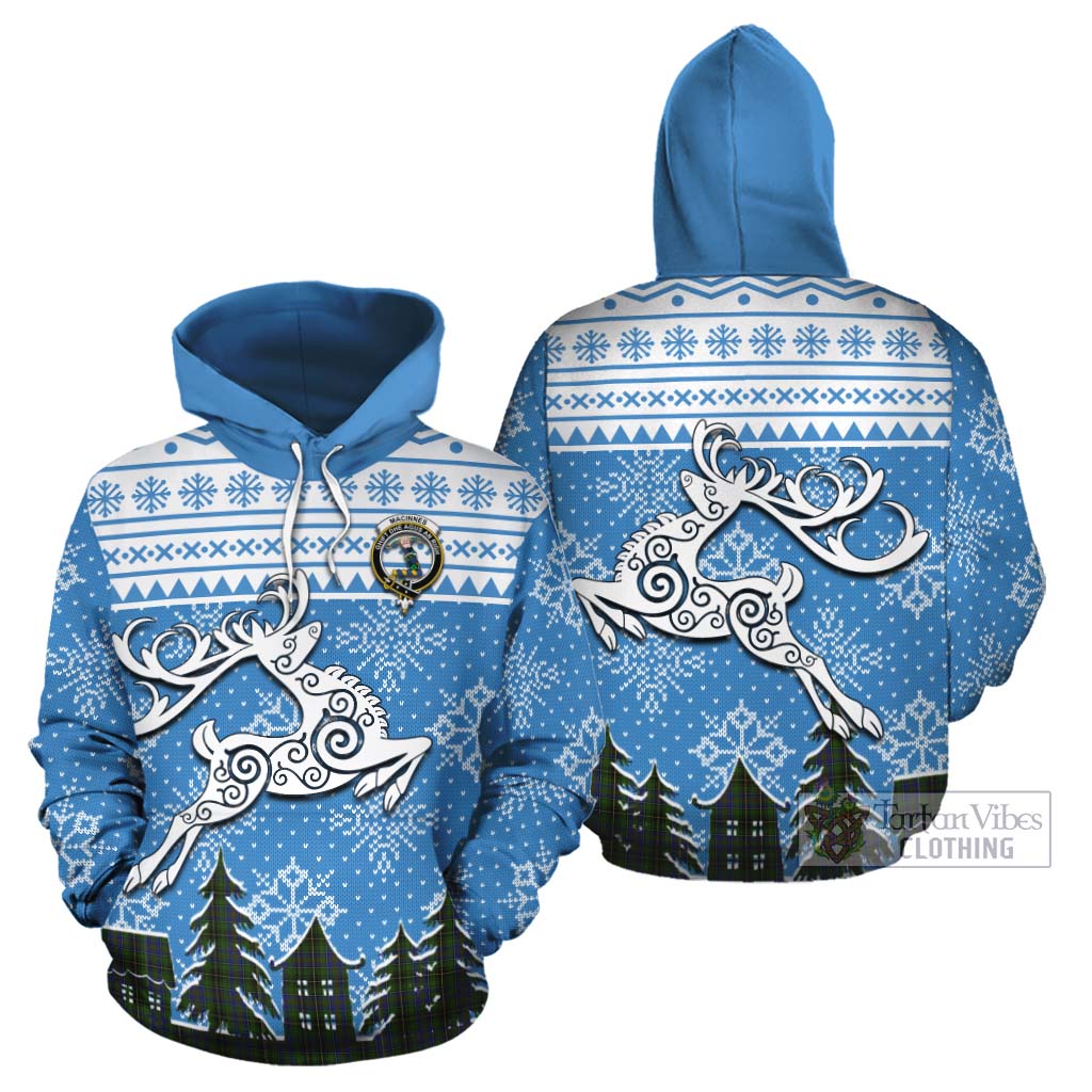 Tartan Vibes Clothing MacInnes (McInnes) Clan Christmas Cotton Hoodie Celtic Reindeer Style