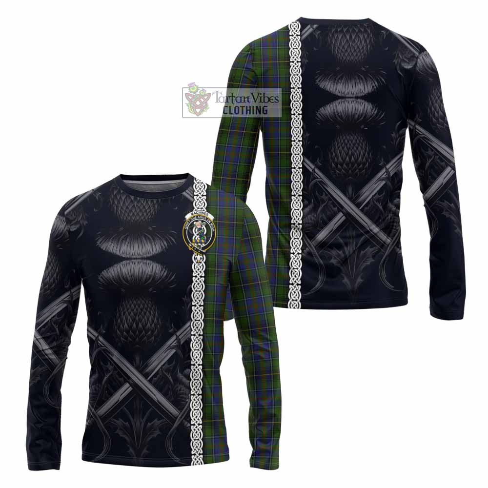 Tartan Vibes Clothing MacInnes (McInnes) Tartan Long Sleeve T-Shirt with Family Crest Cross Sword Thistle Celtic Vibes