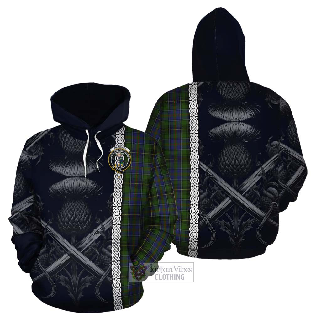 Tartan Vibes Clothing MacInnes (McInnes) Tartan Cotton Hoodie with Family Crest Cross Sword Thistle Celtic Vibes