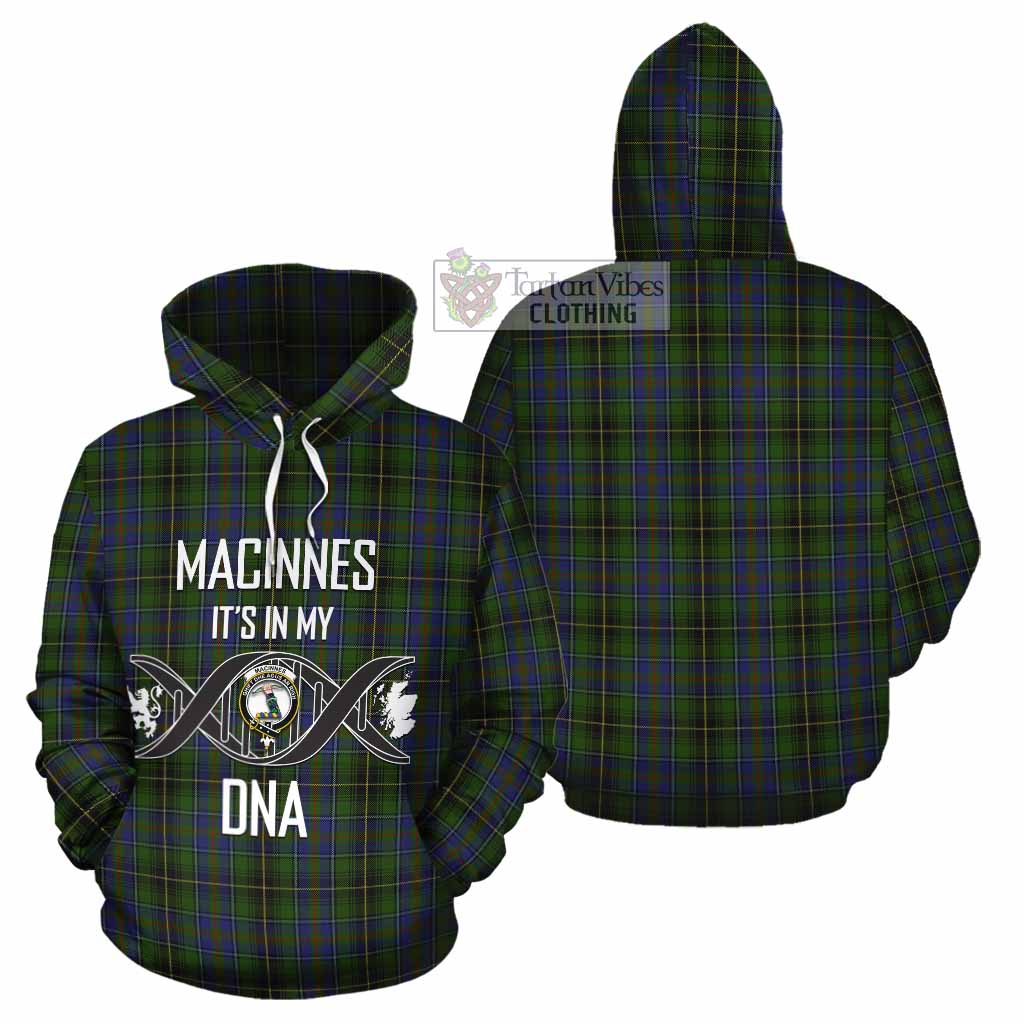 Tartan Vibes Clothing MacInnes (McInnes) Tartan Cotton Hoodie with Family Crest DNA In Me Style