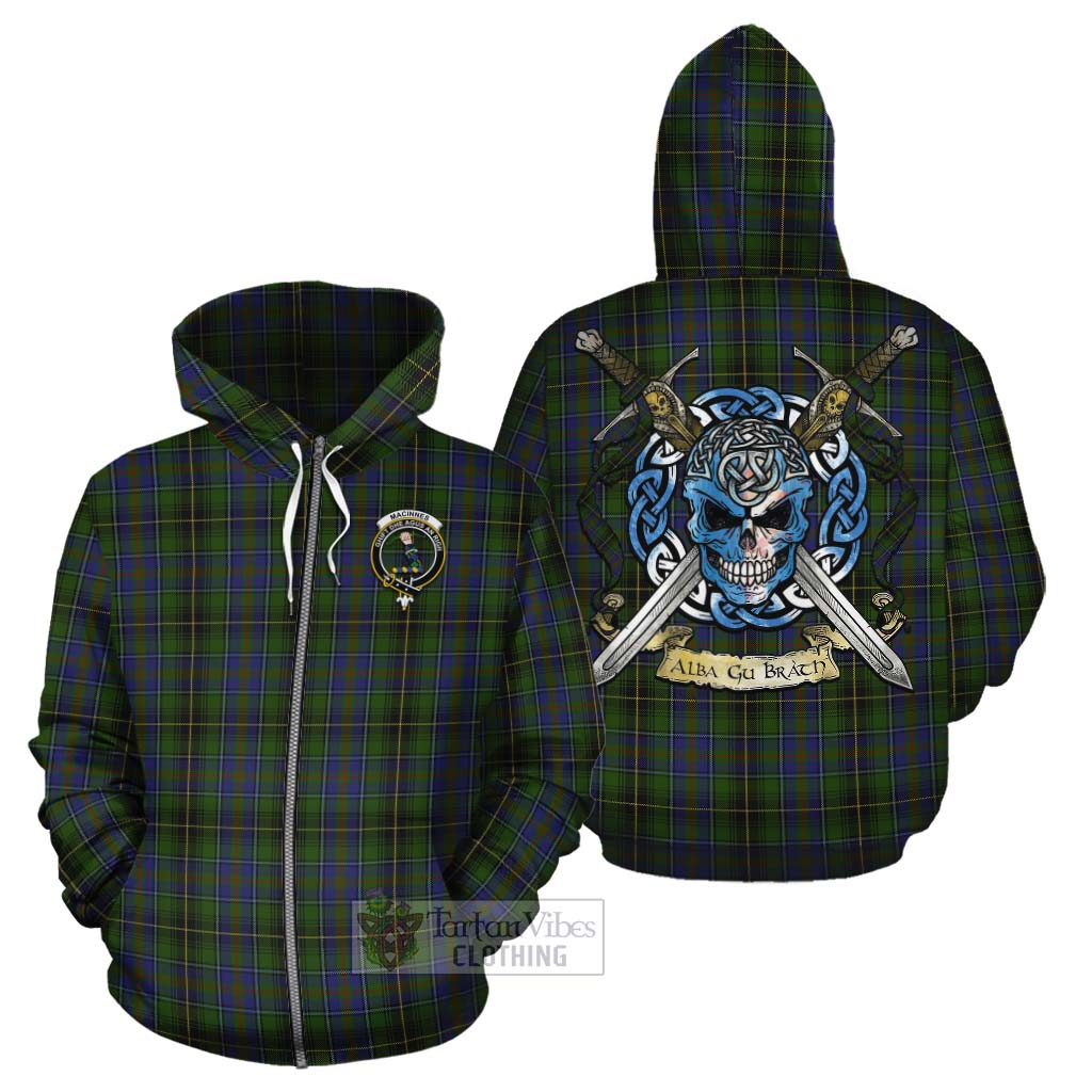 Tartan Vibes Clothing MacInnes (McInnes) Tartan Cotton Hoodie with Family Crest Celtic Skull Style