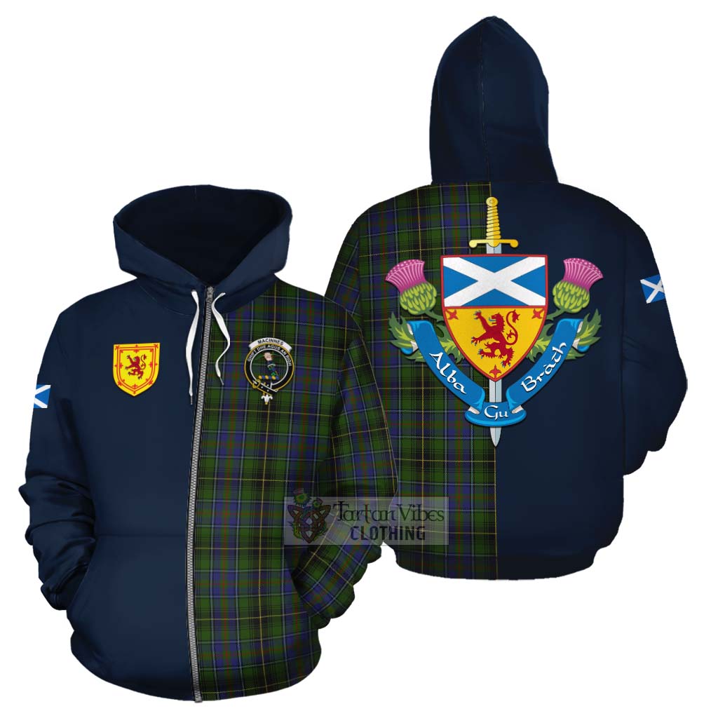 Tartan Vibes Clothing MacInnes (McInnes) Tartan Cotton Hoodie Alba with Scottish Lion Royal Arm Half Style