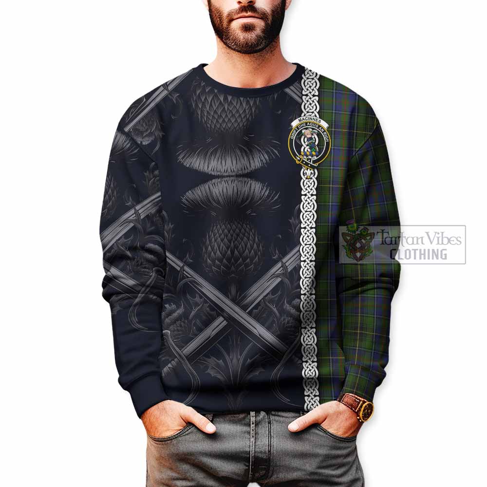 Tartan Vibes Clothing MacInnes (McInnes) Tartan Sweatshirt with Family Crest Cross Sword Thistle Celtic Vibes