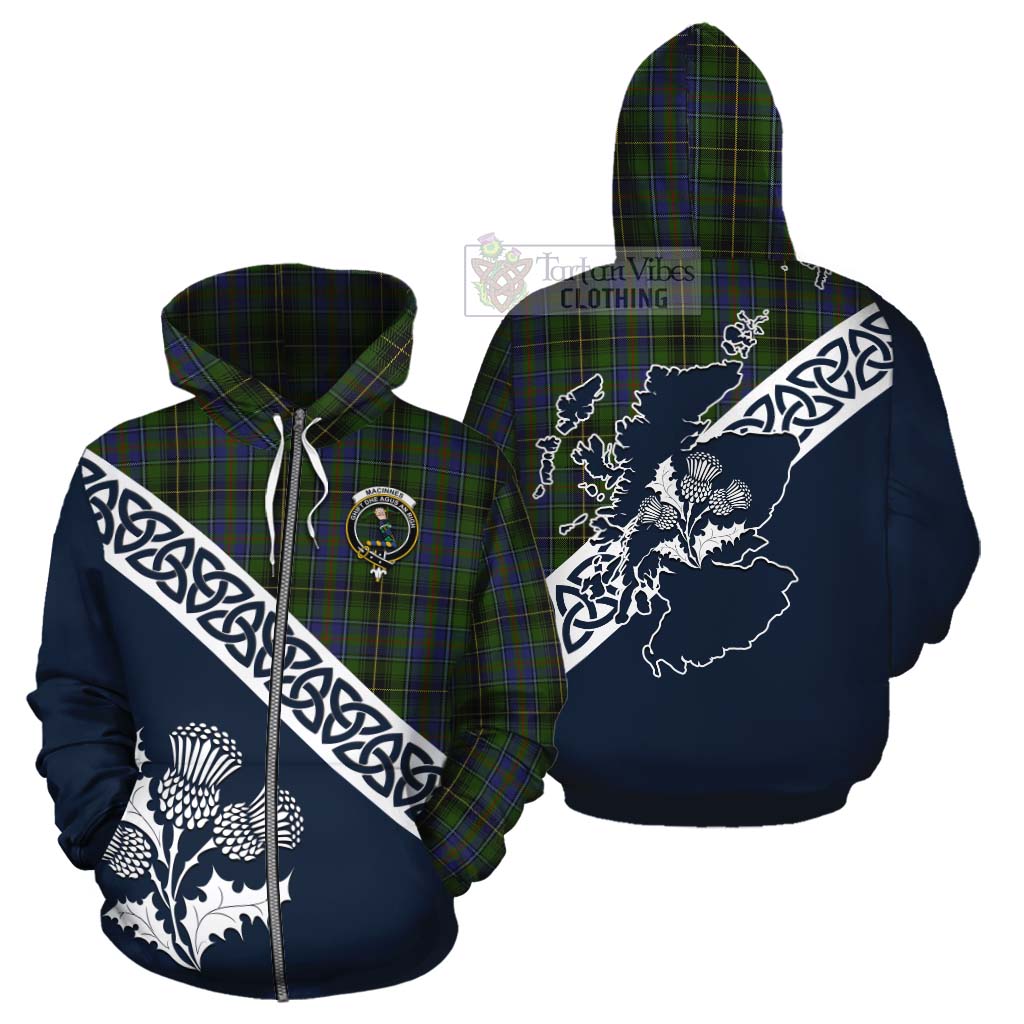 Tartan Vibes Clothing MacInnes (McInnes) Tartan Cotton Hoodie Featuring Thistle and Scotland Map