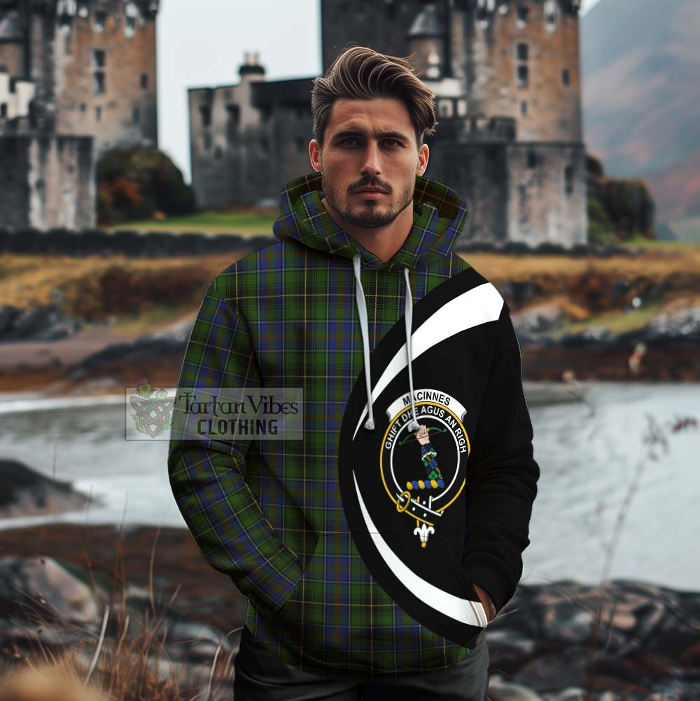 Tartan Vibes Clothing MacInnes (McInnes) Tartan Cotton Hoodie with Family Crest Circle Style