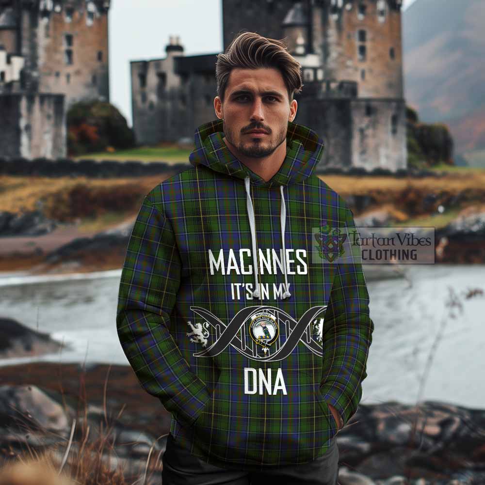 Tartan Vibes Clothing MacInnes (McInnes) Tartan Cotton Hoodie with Family Crest DNA In Me Style