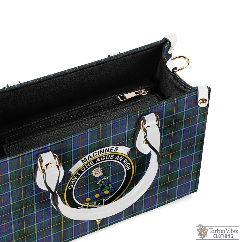 Tartan Vibes Clothing MacInnes Modern Tartan Luxury Leather Handbags with Family Crest