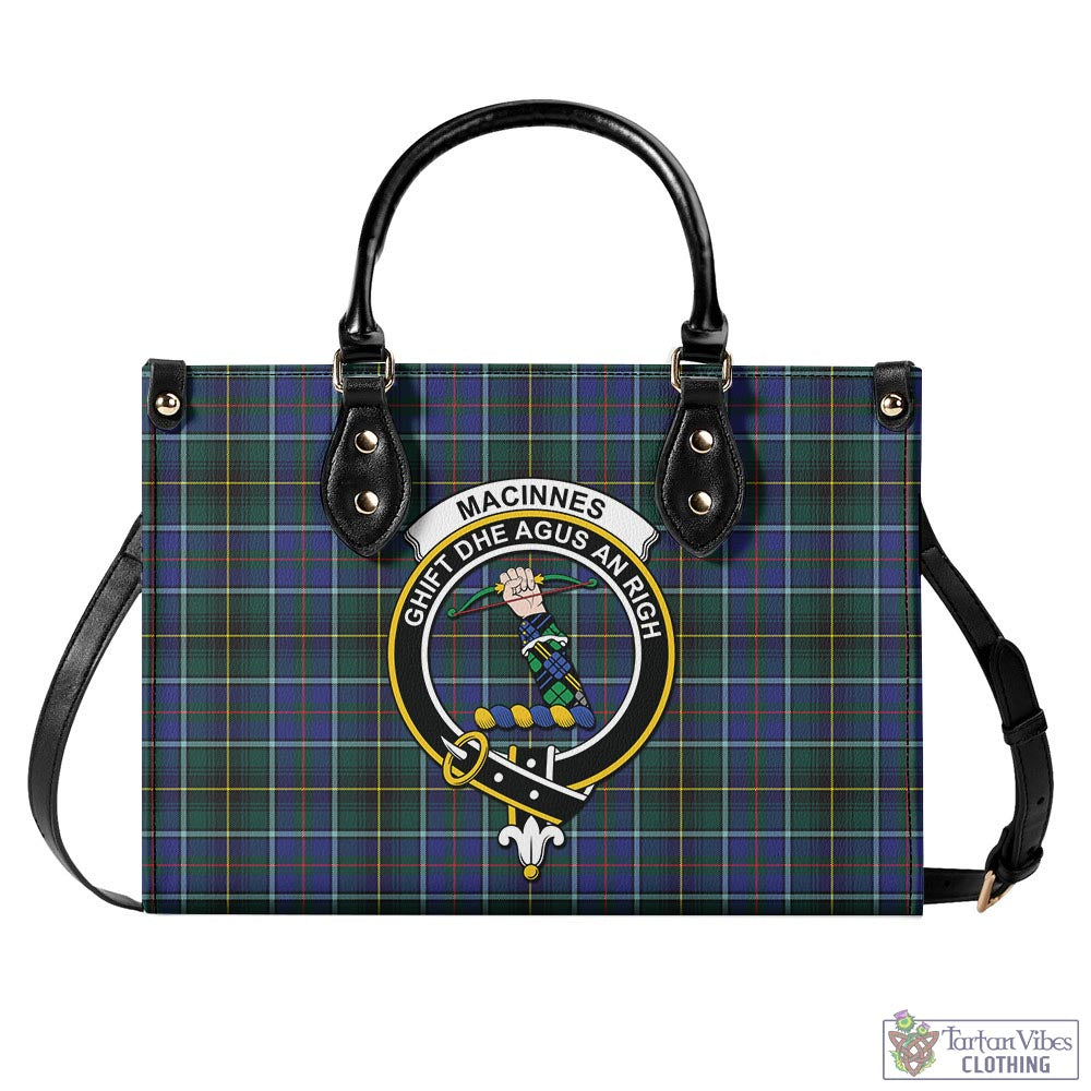 Tartan Vibes Clothing MacInnes Modern Tartan Luxury Leather Handbags with Family Crest