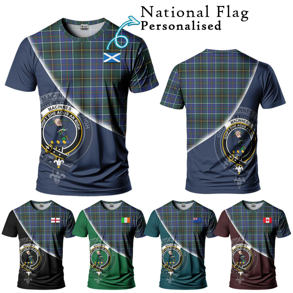 MacInnes Modern Tartan T-Shirt with Personalised National Flag and Family Crest Half Style Kid's Shirt - Tartanvibesclothing Shop