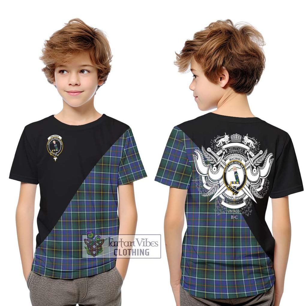 MacInnes Modern Tartan Kid T-Shirt with Family Crest and Military Logo Style Youth XL Size14 - Tartanvibesclothing Shop