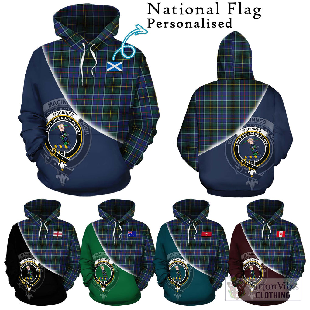 MacInnes Modern Tartan Hoodie with Personalised National Flag and Family Crest Half Style Zip Hoodie - Tartanvibesclothing Shop