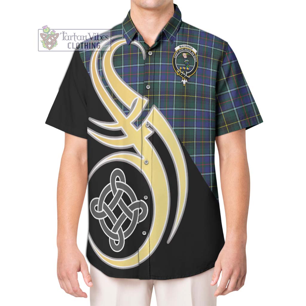 MacInnes Modern Tartan Short Sleeve Button Shirt with Family Crest and Celtic Symbol Style Kid - Tartan Vibes Clothing