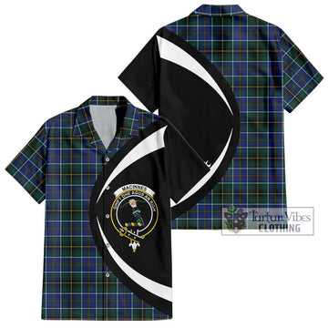 MacInnes Modern Tartan Short Sleeve Button Up with Family Crest Circle Style