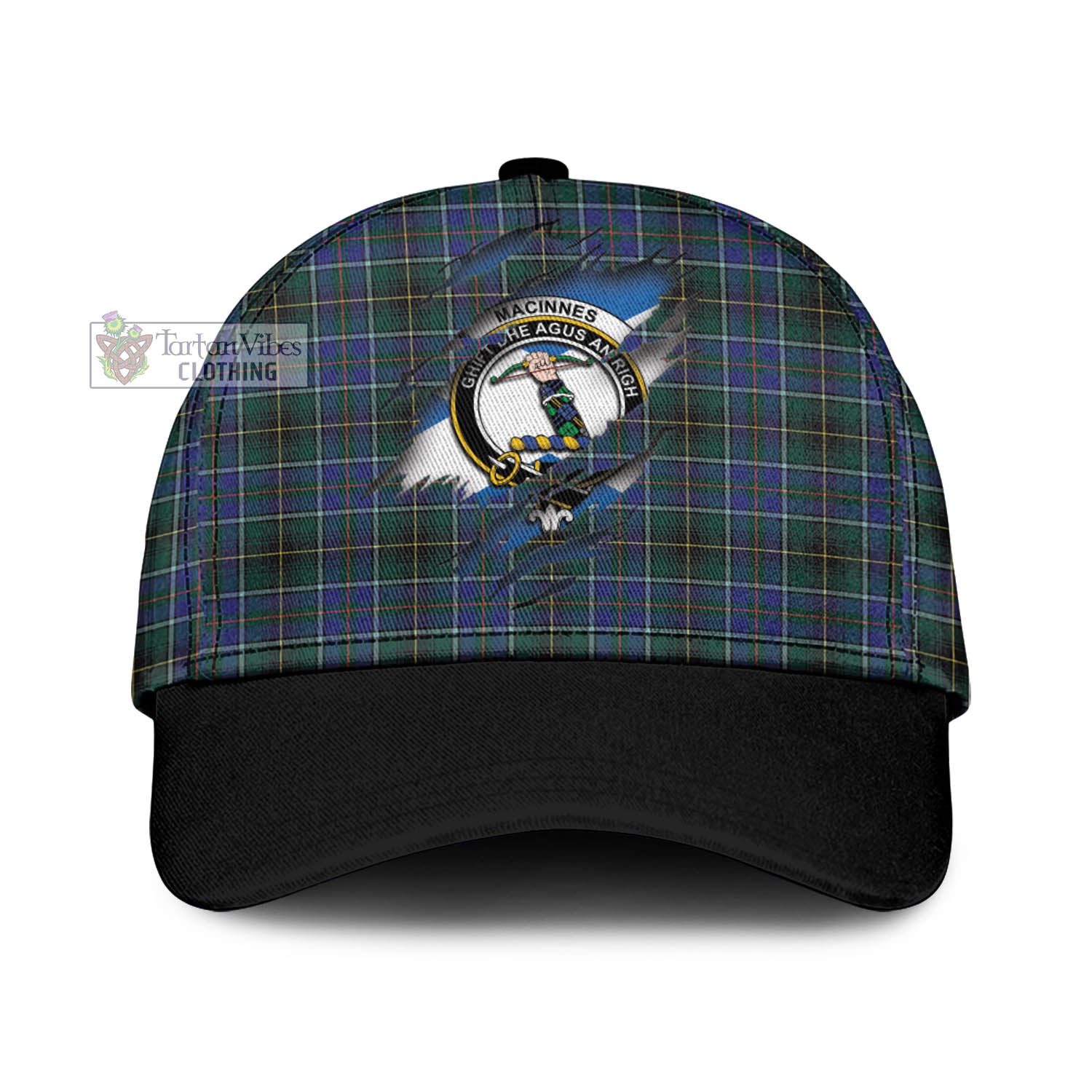 Tartan Vibes Clothing MacInnes Modern Tartan Classic Cap with Family Crest In Me Style