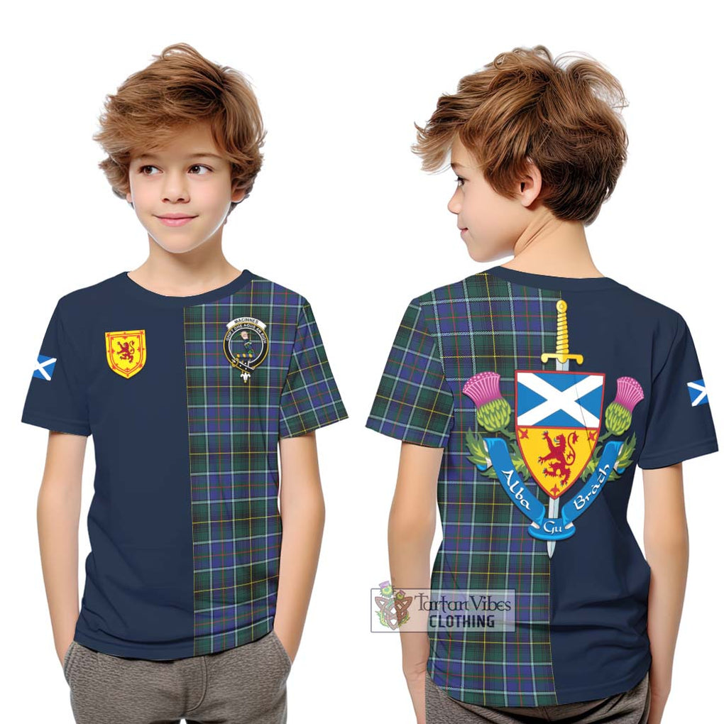 Tartan Vibes Clothing MacInnes Modern Tartan Kid T-Shirt with Scottish Lion Royal Arm Half Style