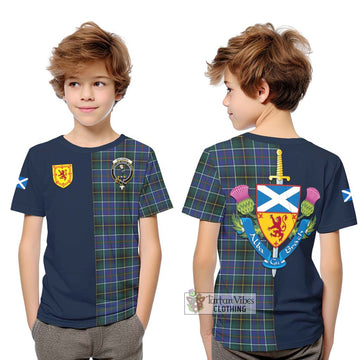 MacInnes Modern Tartan Kid T-Shirt Alba with Scottish Lion Royal Arm Half Style