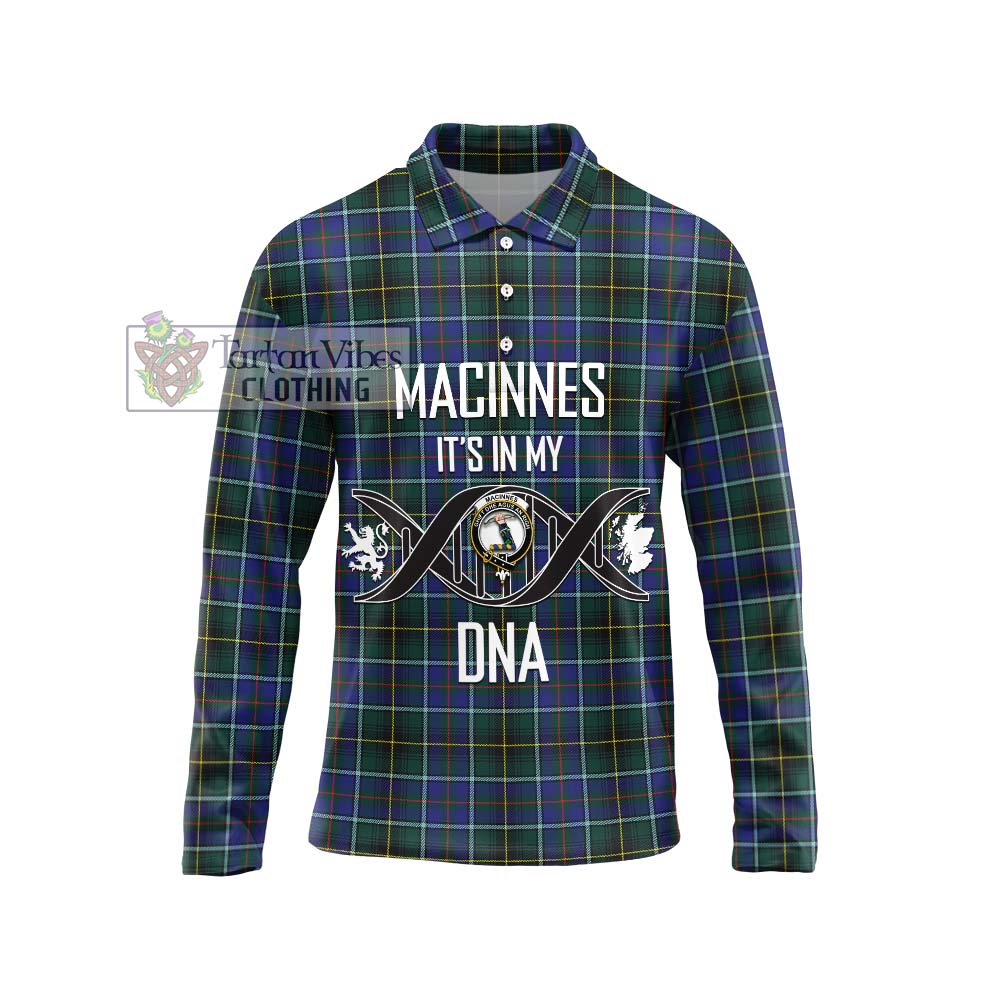 MacInnes Modern Tartan Long Sleeve Polo Shirt with Family Crest DNA In Me Style Unisex - Tartanvibesclothing Shop