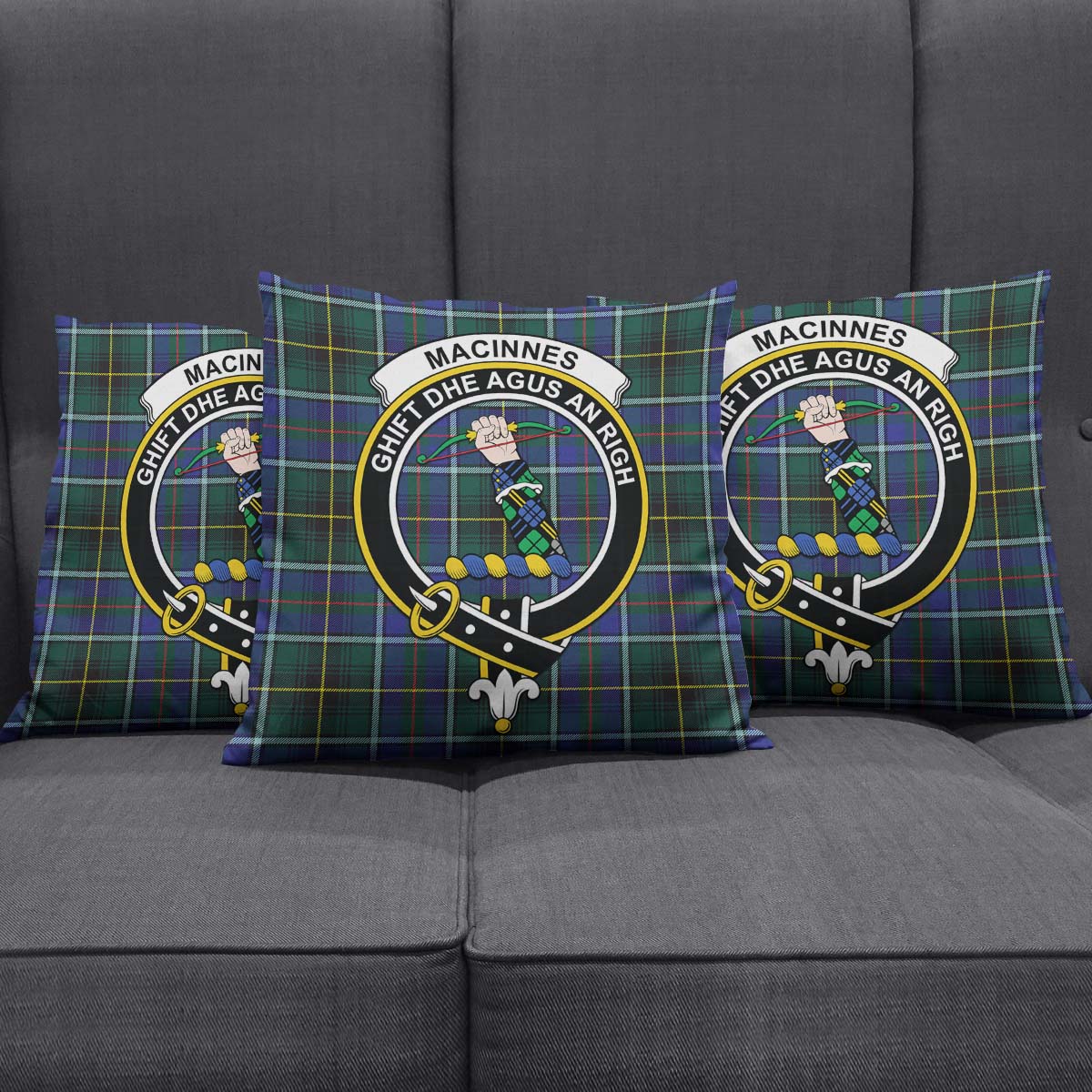 MacInnes Modern Tartan Pillow Cover with Family Crest Square Pillow Cover - Tartanvibesclothing