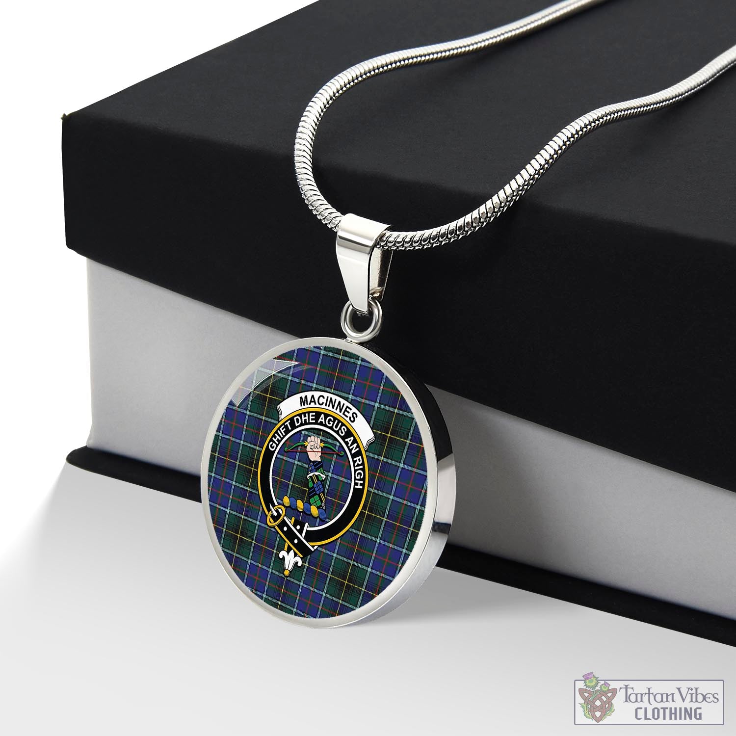 Tartan Vibes Clothing MacInnes Modern Tartan Circle Necklace with Family Crest