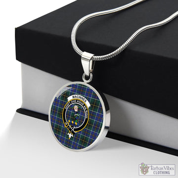 MacInnes Modern Tartan Circle Necklace with Family Crest