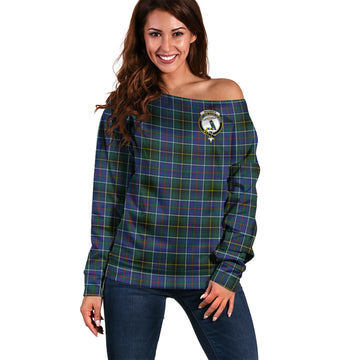 MacInnes Modern Tartan Off Shoulder Women Sweater with Family Crest