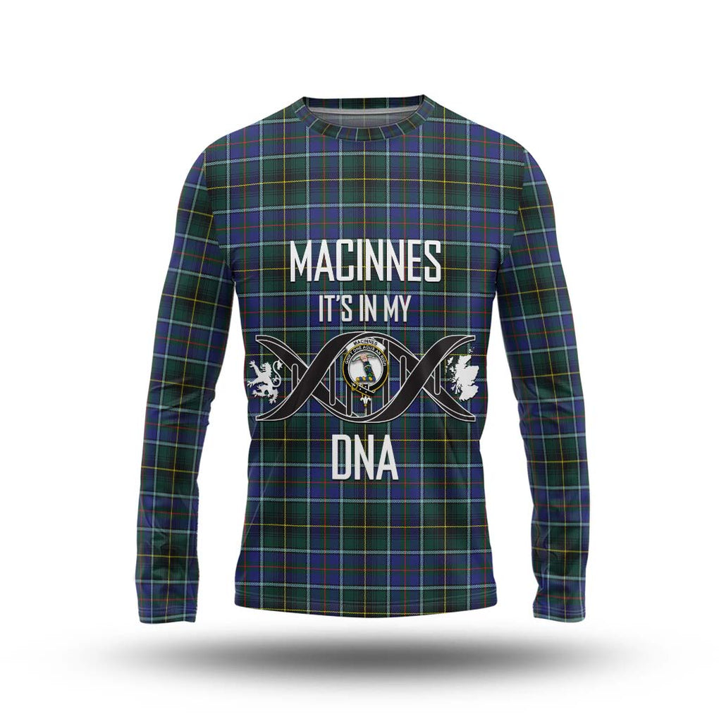 MacInnes Modern Tartan Long Sleeve T-Shirt with Family Crest DNA In Me Style Unisex - Tartanvibesclothing Shop